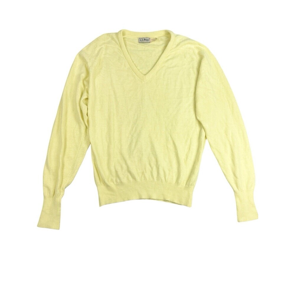 Vintage 80s LL Bean Neon Yellow V Neck Sweater USA Orlon Acrylic Preppy M